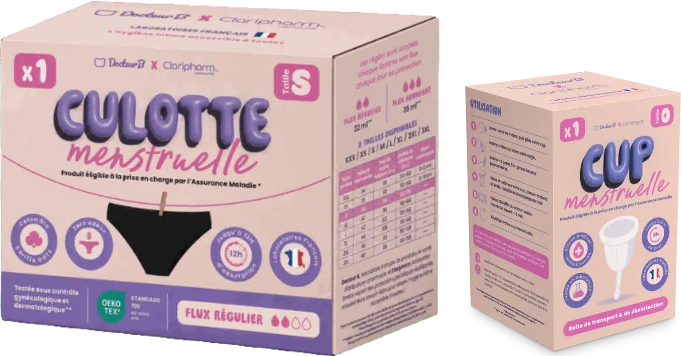 Culotte menstruelle et coupe menstruelle Claripharm × Docteur B